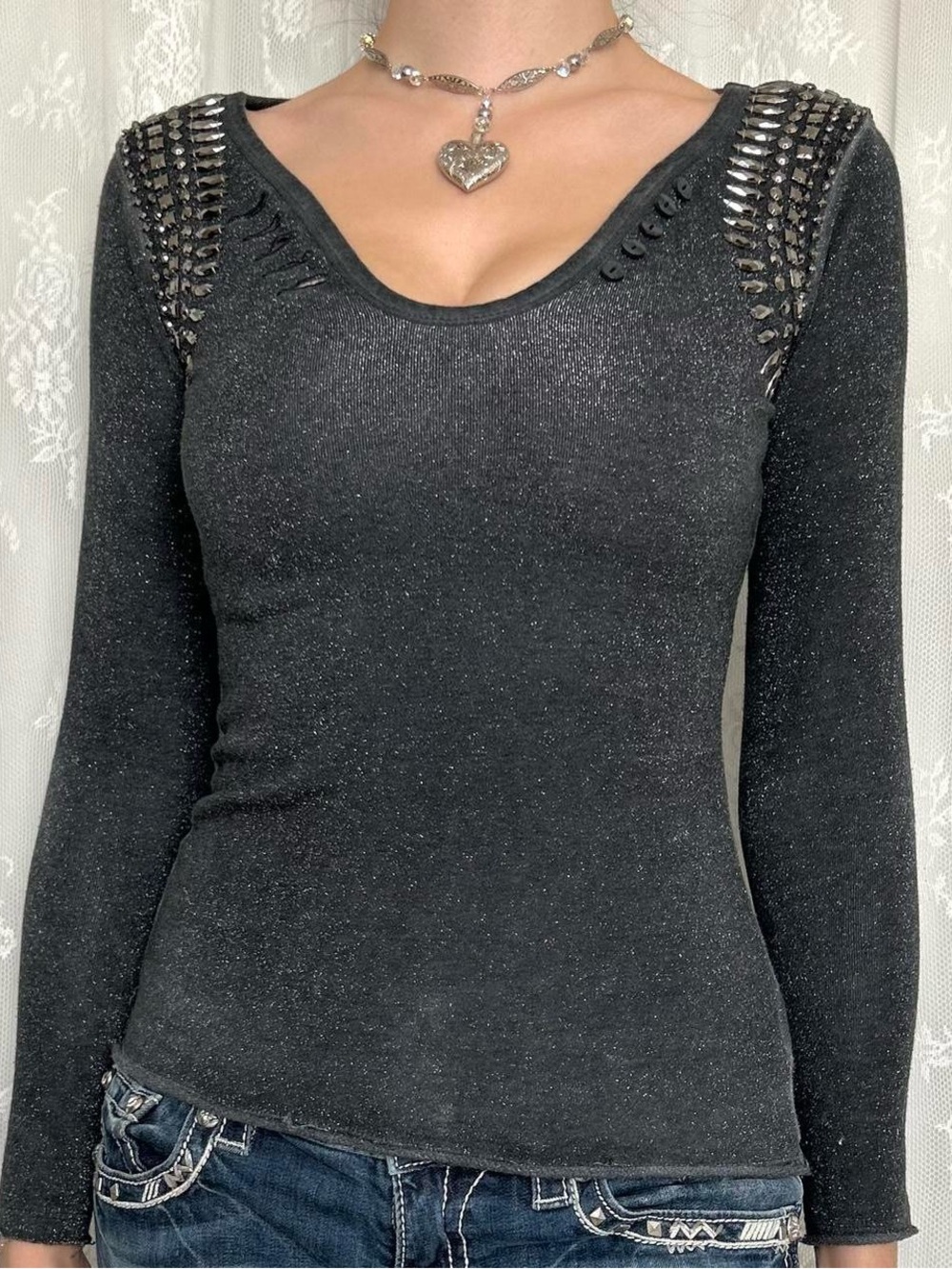 Cyber Y2K Grunge Grey Long Sleeve Top